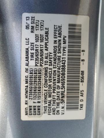 5FNRL5H69DB088431 - 2013 HONDA ODYSSEY EXL BLUE photo 13