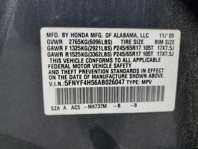 5FNYF4H56AB026047 - 2010 HONDA PILOT EXL Boz foto 13