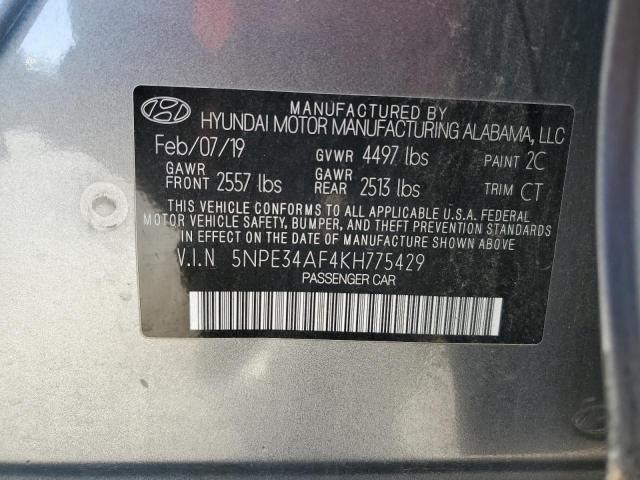 5NPE34AF4KH775429 - 2019 HYUNDAI SONATA LIMITED ნაცრისფერი ფოტო 12