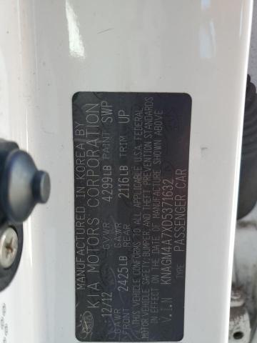 KNAGM4A7XD5371632 - 2013 KIA OPTIMA LX თეთრი ფოტო 12