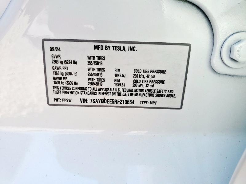 7SAYGDEE5RF210654 - 2024 TESLA MODEL Y Ağ foto 13
