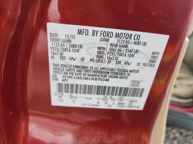 1FMCU9EG6CKB70346 - 2012 FORD ESCAPE LIMITED 栗色 照片 14