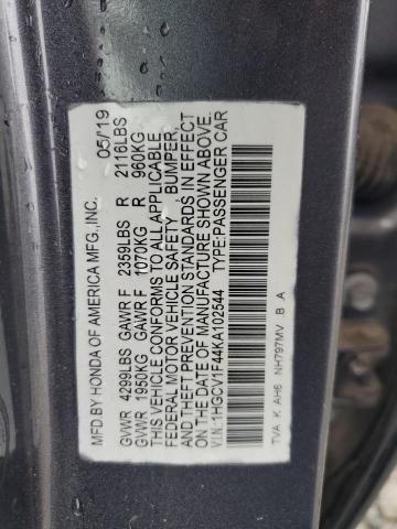1HGCV1F44KA102544 - 2019 HONDA ACCORD EX Gri fotoğraf 13