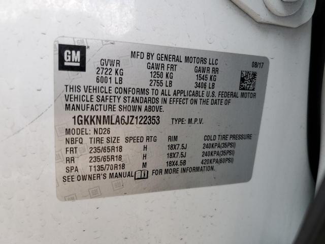 1GKKNMLA6JZ122353 - 2018 GMC ACADIA SLT-1 თეთრი ფოტო 14