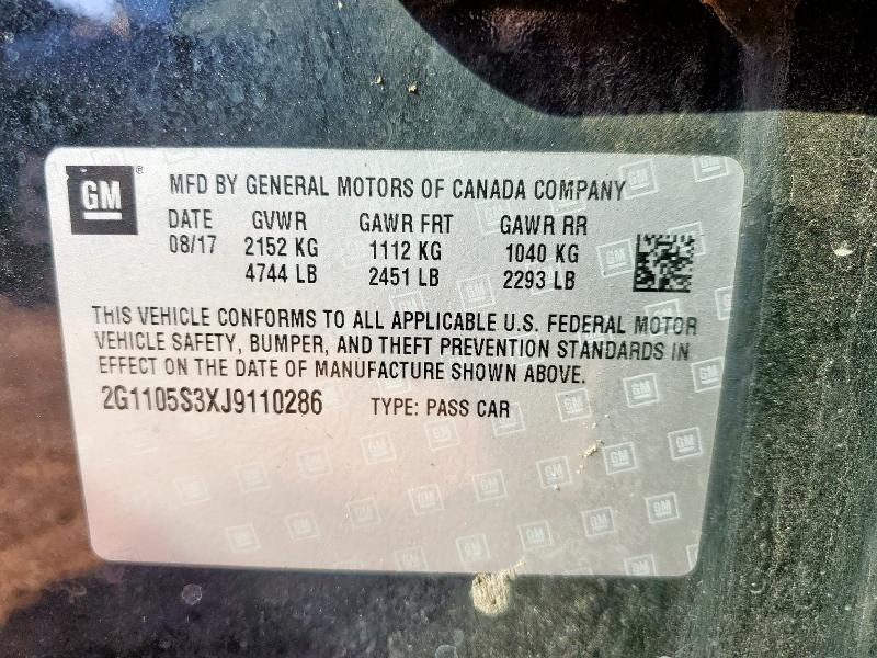 2G1105S3XJ9110286 - 2018 CHEVROLET IMPALA LT BLACK photo 13