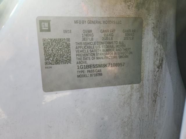 1G1BE5SM8K7108957 - 2019 CHEVROLET CRUZE LT თეთრი ფოტო 12