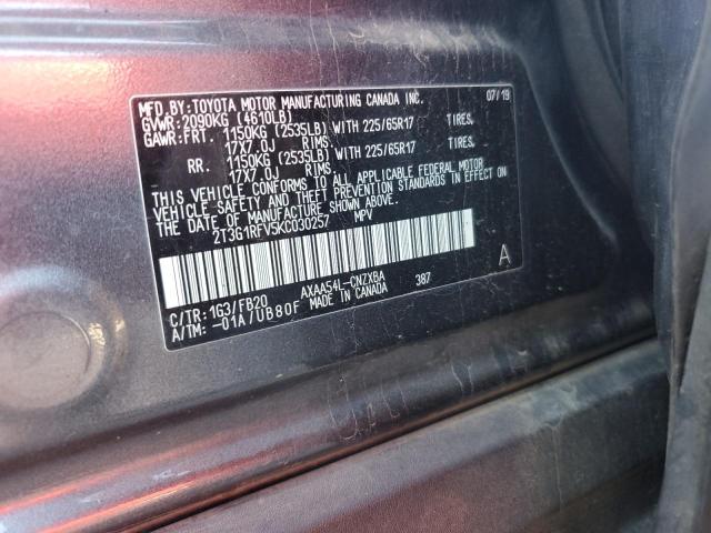 2T3G1RFV5KC030257 - 2019 TOYOTA RAV4 LE Графитовый фото 12