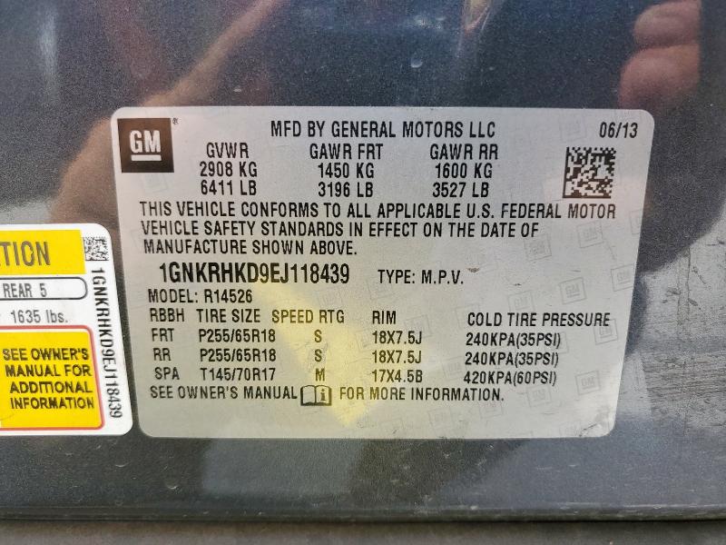 1GNKRHKD9EJ118439 - 2014 CHEVROLET TRAVERSE LT GRAY photo 13