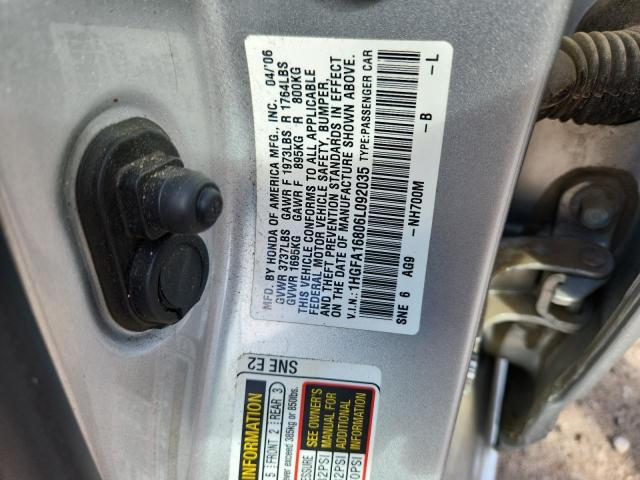 1HGFA16806L092035 - 2006 HONDA CIVIC EX SILVER photo 12