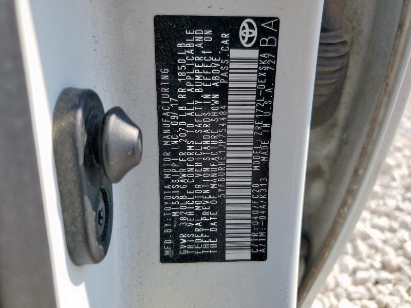 5YFBURHE1JP754484 - 2018 TOYOTA COROLLA L أبيض صورة 12