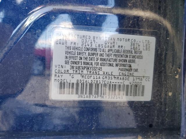 3N1AB7AP9KY332145 - 2019 NISSAN SENTRA S Azul foto 13