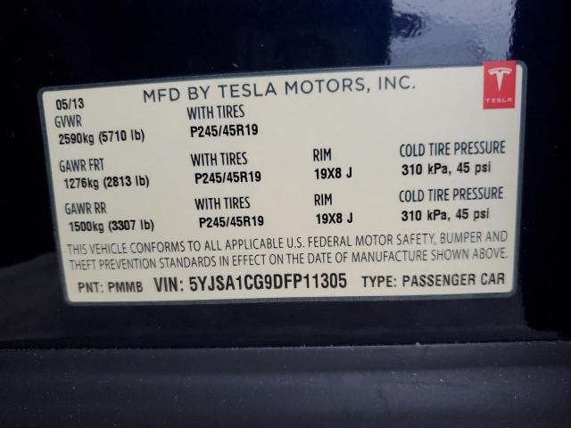 5YJSA1CG9DFP11305 - 2013 TESLA MODEL S BLUE photo 12