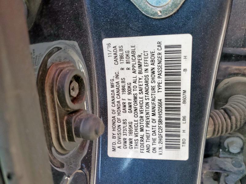 2HGFC2F58HH505664 - 2017 HONDA CIVIC LX ლურჯი ფოტო 13