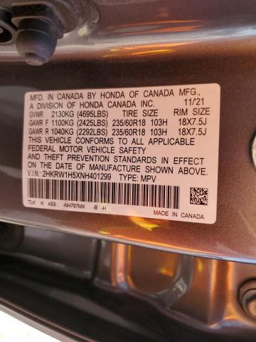 2HKRW1H5XNH401299 - 2022 HONDA CR-V EX CHARCOAL photo 12