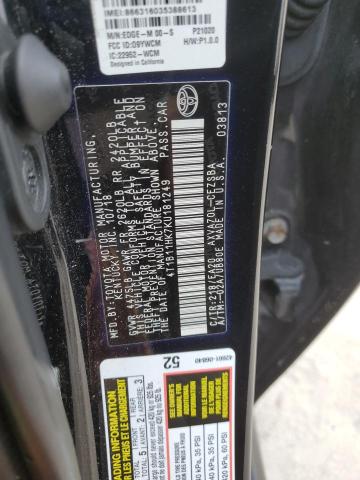 4T1B11HK7KU181249 - 2019 TOYOTA CAMRY L BLACK photo 12