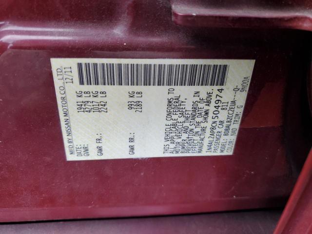 1N4AL2AP8CN504974 - 2012 NISSAN ALTIMA BASE BURGUNDY photo 12