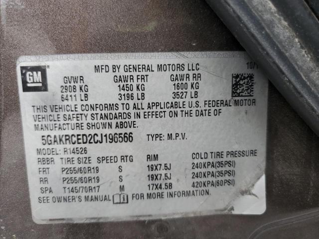 5GAKRCED2CJ196566 - 2012 BUICK ENCLAVE TAN photo 13