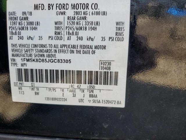 1FM5K8D85JGC83305 - 2018 FORD EXPLORER XLT Czarny zdjęcie 13