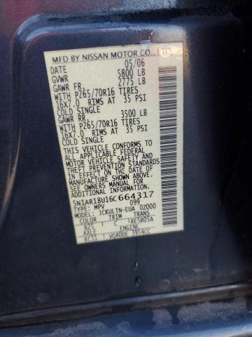 5N1AR18U16C664317 - 2006 NISSAN PATHFINDER LE 蓝色 照片 13