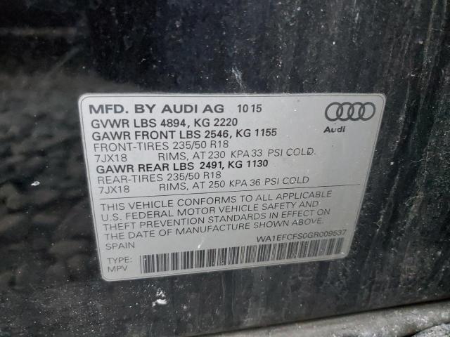 WA1EFCFS0GR009537 - 2016 AUDI Q3 PREMIUM PLUS 黑色 照片 13
