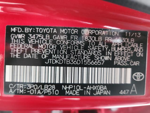 JTDKDTB36D1556657 - 2013 TOYOTA PRIUS C Rot Foto 12