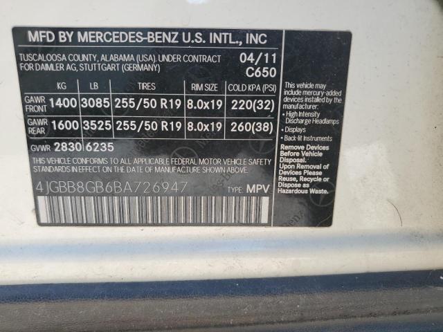 4JGBB8GB6BA726947 - 2011 MERCEDES-BENZ ML 350 4MATIC WHITE photo 13