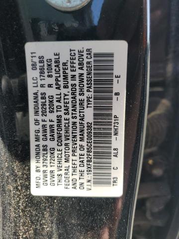 19XFB2F85CE009382 - 2012 HONDA CIVIC EX 黑色 照片 12