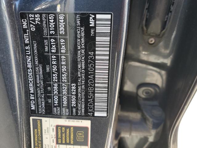 4JGDA5HB2DA105734 - 2013 MERCEDES-BENZ ML 350 4MATIC GRAY photo 12