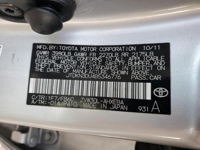JTDKN3DU4B5346776 - 2011 TOYOTA PRIUS SILVER photo 12