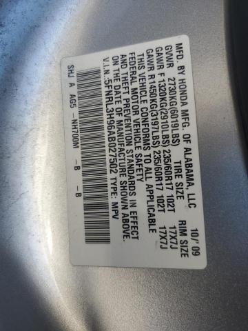 5FNRL3H96AB027502 - 2010 HONDA ODYSSEY TOURING SILVER photo 14