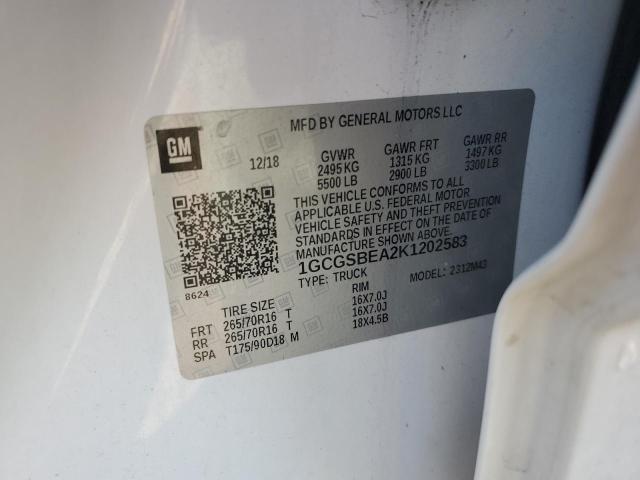 1GCGSBEA2K1202583 - 2019 CHEVROLET COLORADO Beyaz fotoğraf 12