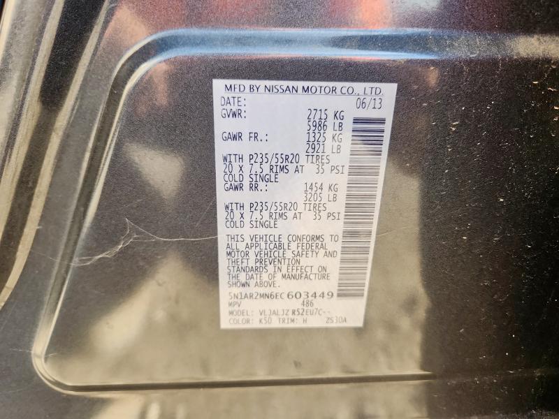 5N1AR2MN6EC603449 - 2014 NISSAN PATHFINDER S GRAY photo 13