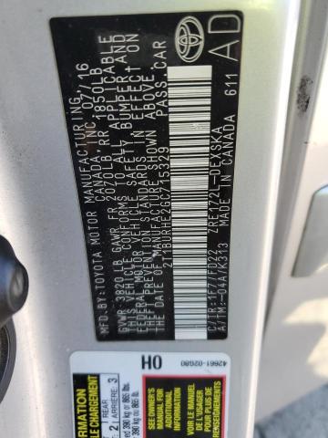 2T1BURHE2GC715329 - 2016 TOYOTA COROLLA L SILVER photo 12