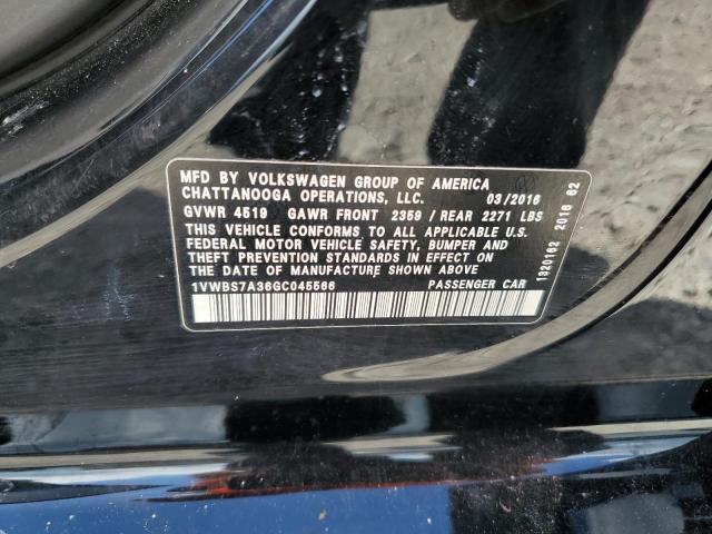 1VWBS7A36GC045566 - 2016 VOLKSWAGEN PASSAT SE BLACK photo 12
