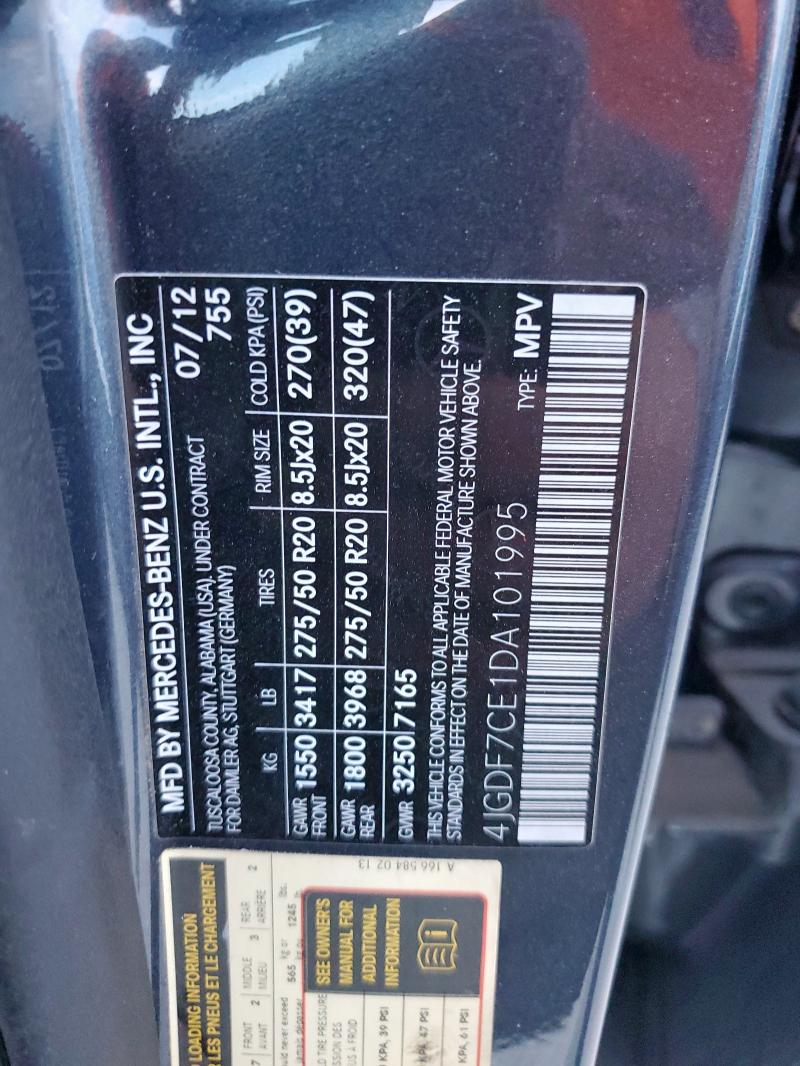 4JGDF7CE1DA101995 - 2013 MERCEDES-BENZ GL 450 4MATIC GRAY photo 13