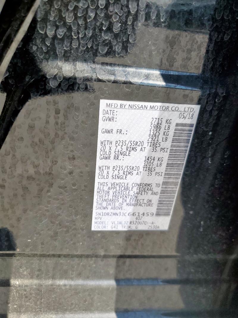 5N1DR2MN3JC661459 - 2018 NISSAN PATHFINDER S შავი ფოტო 13
