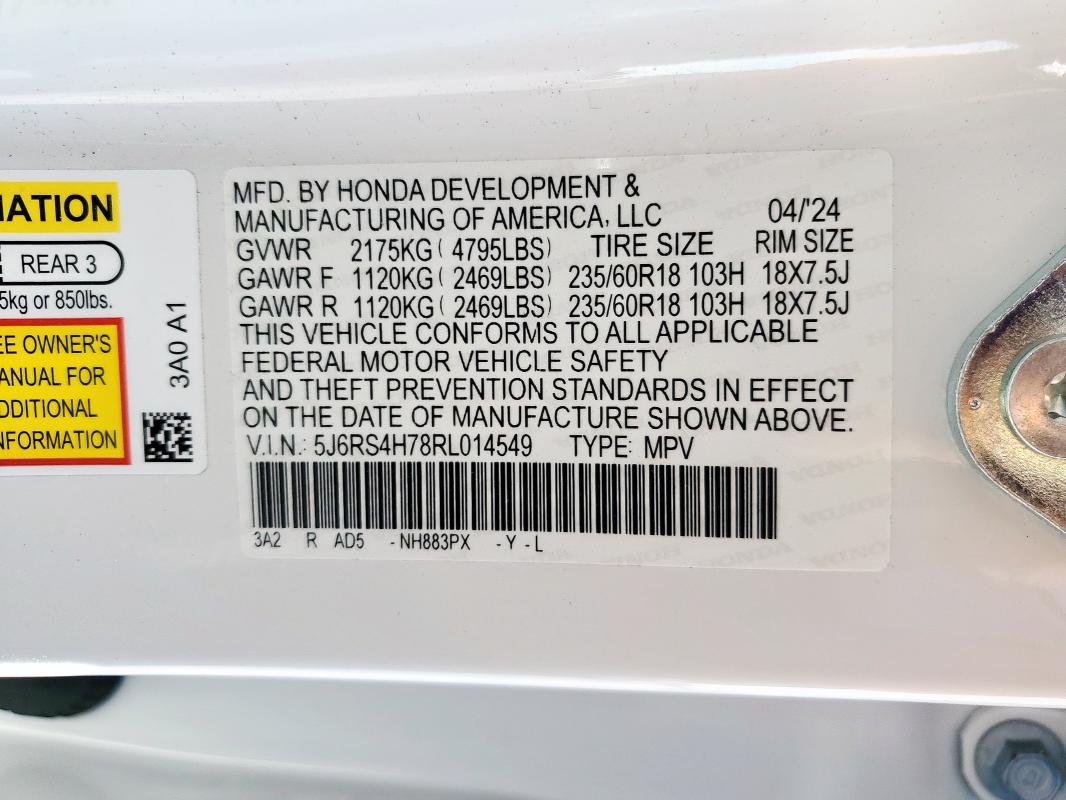 5J6RS4H78RL014549 - 2024 HONDA CR-V EXL WHITE photo 14