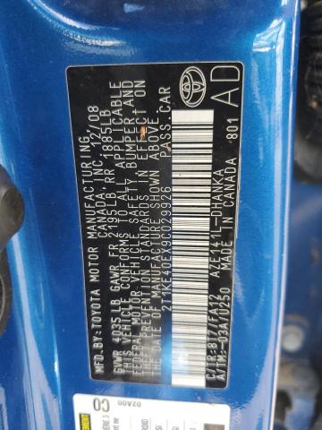 2T1KE40EX9C029926 - 2009 TOYOTA MATRIX S Կապույտ լուսանկար 12