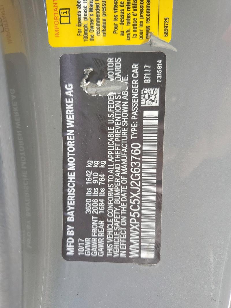 WMWXP5C5XJ2G63760 - 2018 MINI COOPER Մոխրագույն լուսանկար 12