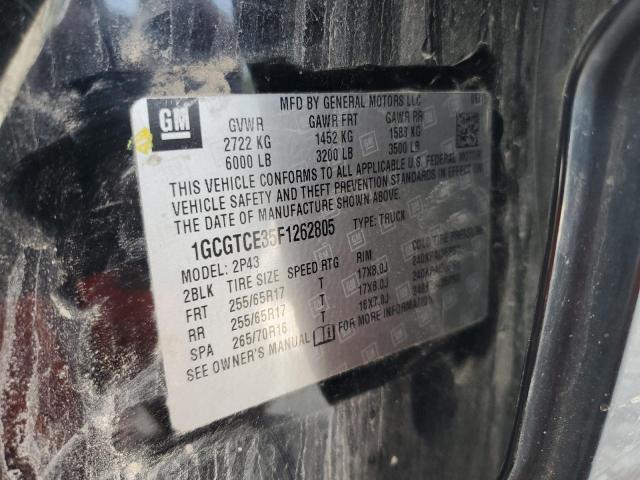 1GCGTCE35F1262805 - 2015 CHEVROLET COLORADO Z71 BLACK photo 12