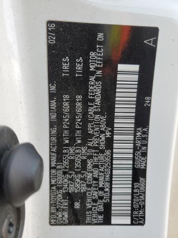 5TDJKRFH4GS259596 - 2016 TOYOTA HIGHLANDER XLE WHITE photo 13