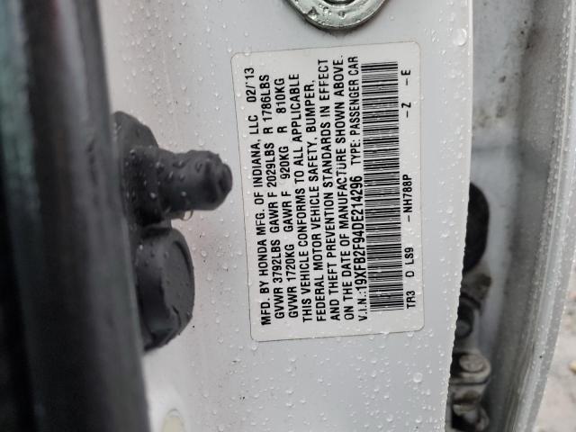 19XFB2F94DE214296 - 2013 HONDA CIVIC EXL თეთრი ფოტო 13