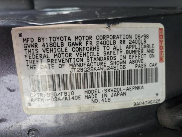 JT2BG22K4W0248106 - 1998 TOYOTA CAMRY CE 灰色 照片 12