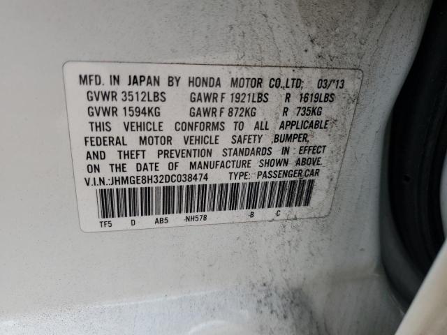 JHMGE8H32DC038474 - 2013 HONDA FIT WHITE photo 12