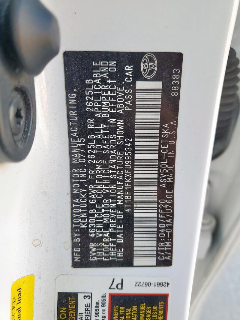 4T1BF1FKXFU995342 - 2015 TOYOTA CAMRY LE WHITE photo 13