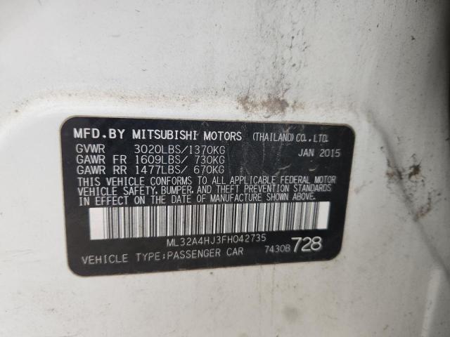ML32A4HJ3FH042735 - 2015 MITSUBISHI MIRAGE ES 白色 照片 12