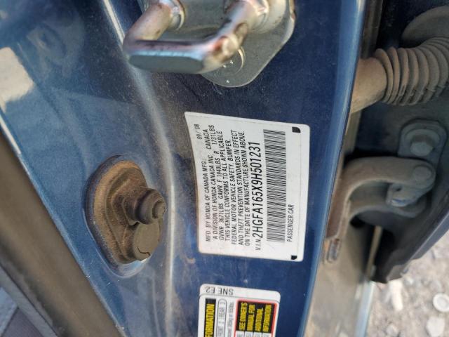 2HGFA165X9H501231 - 2009 HONDA CIVIC LX BLUE photo 12