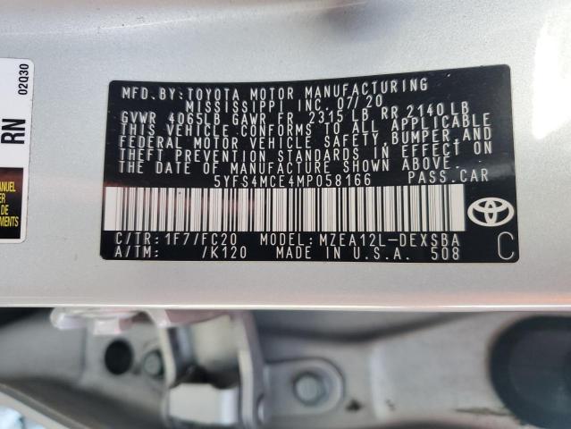 5YFS4MCE4MP058166 - 2021 TOYOTA COROLLA SE Արծաթագույն լուսանկար 12