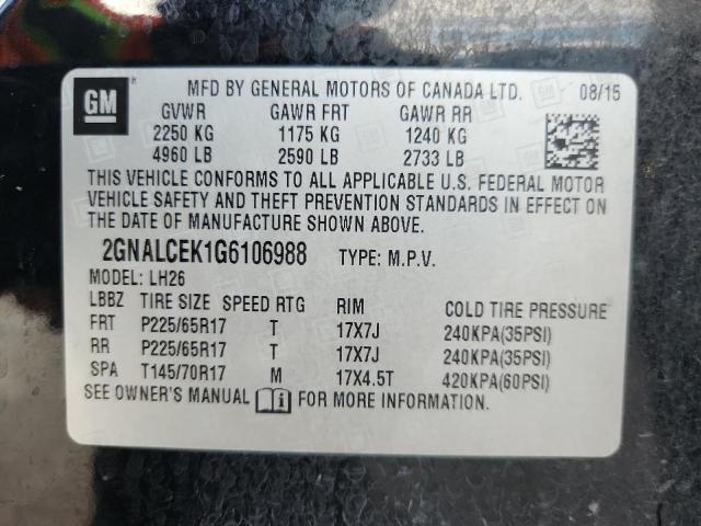 2GNALCEK1G6106988 - 2016 CHEVROLET EQUINOX LT BLACK photo 13