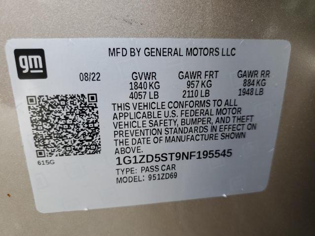 1G1ZD5ST9NF195545 - 2022 CHEVROLET MALIBU LT Qəhvəyi foto 12